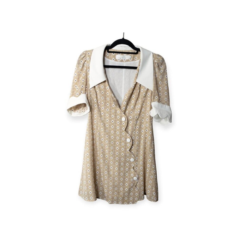 Cottage Quanta Du Soleil French Wide Collared Dress SZ M tan * missing button